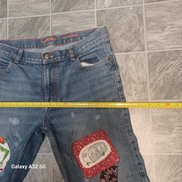 Lands' End Blue Ankle Cropped Jeans with Playful Patchwork Size 14 - Picture 12 of 14